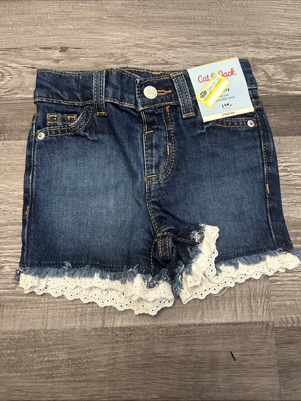 Cat & Jack Dark Blue Denim Shorts with White Lace Trim